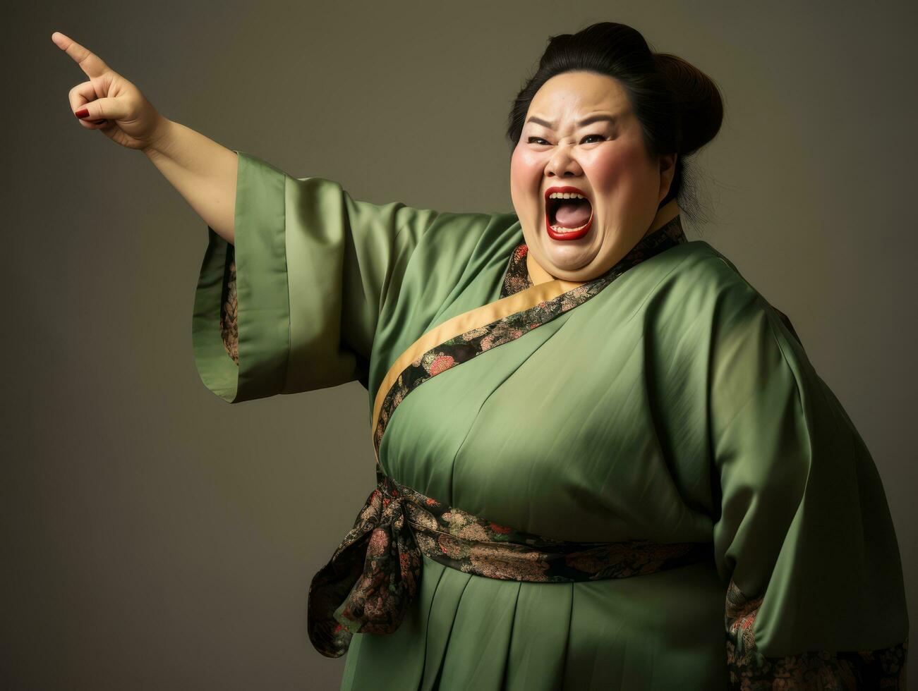 Studio shot of plus size asian woman dynamic emotional gestures AI Generative photo
