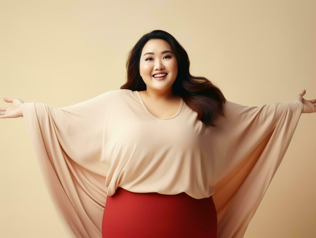 Studio shot of plus size asian woman dynamic emotional gestures AI Generative photo