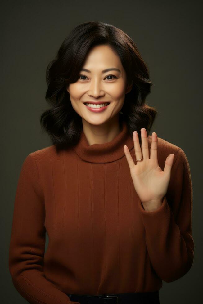 Studio shot of asian woman dynamic emotional gestures AI Generative photo