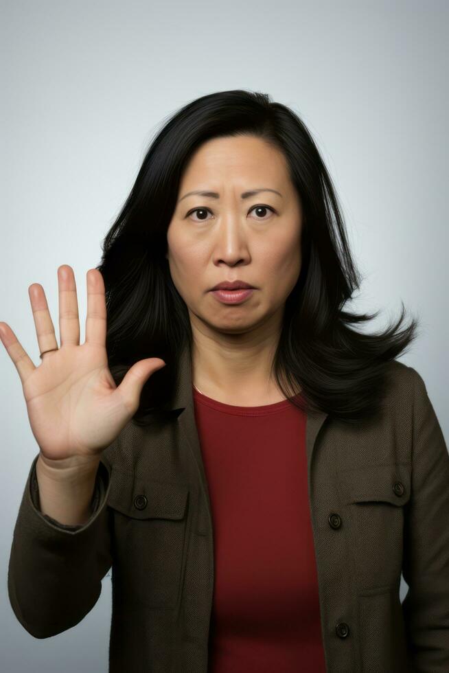 Studio shot of asian woman dynamic emotional gestures AI Generative photo