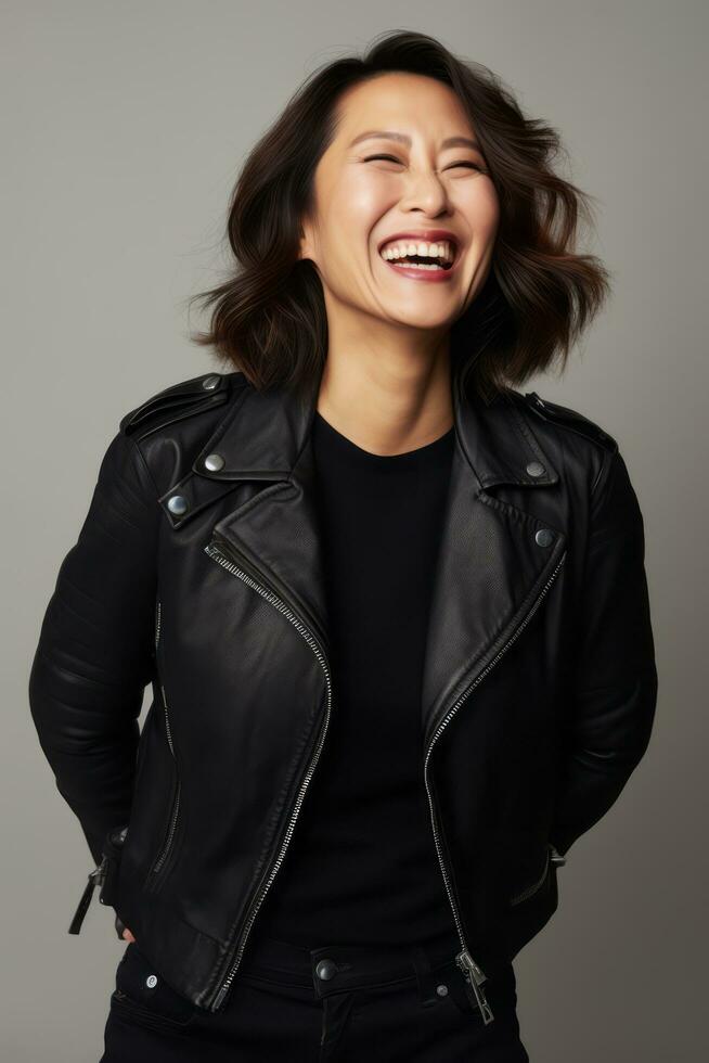 Studio shot of asian woman dynamic emotional gestures AI Generative photo