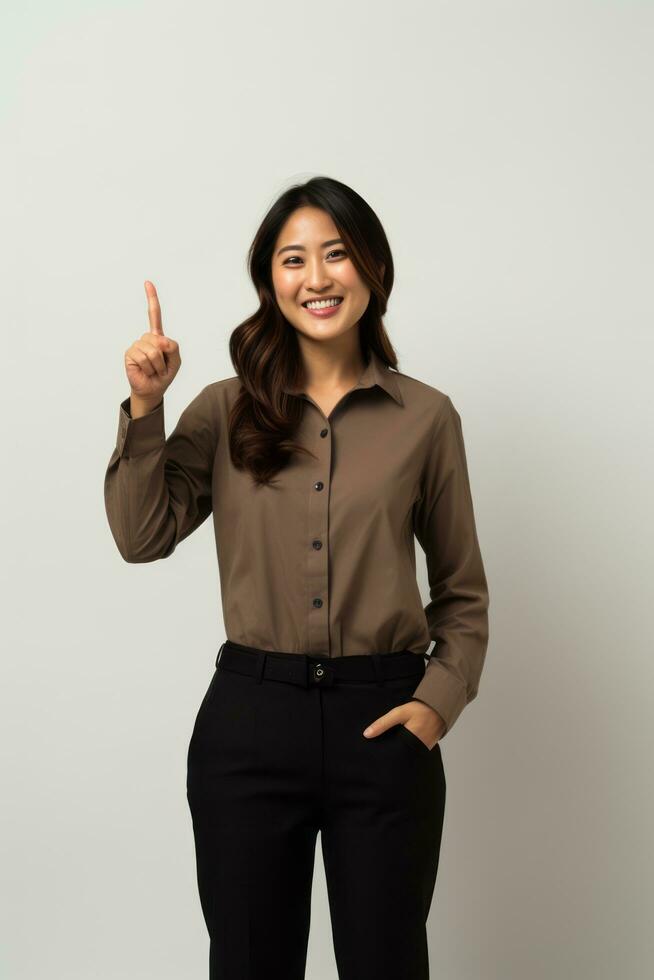 Studio shot of asian woman dynamic emotional gestures AI Generative photo