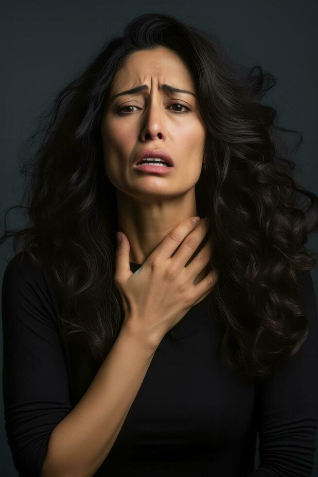 Studio shot of asian woman dynamic emotional gestures AI Generative photo