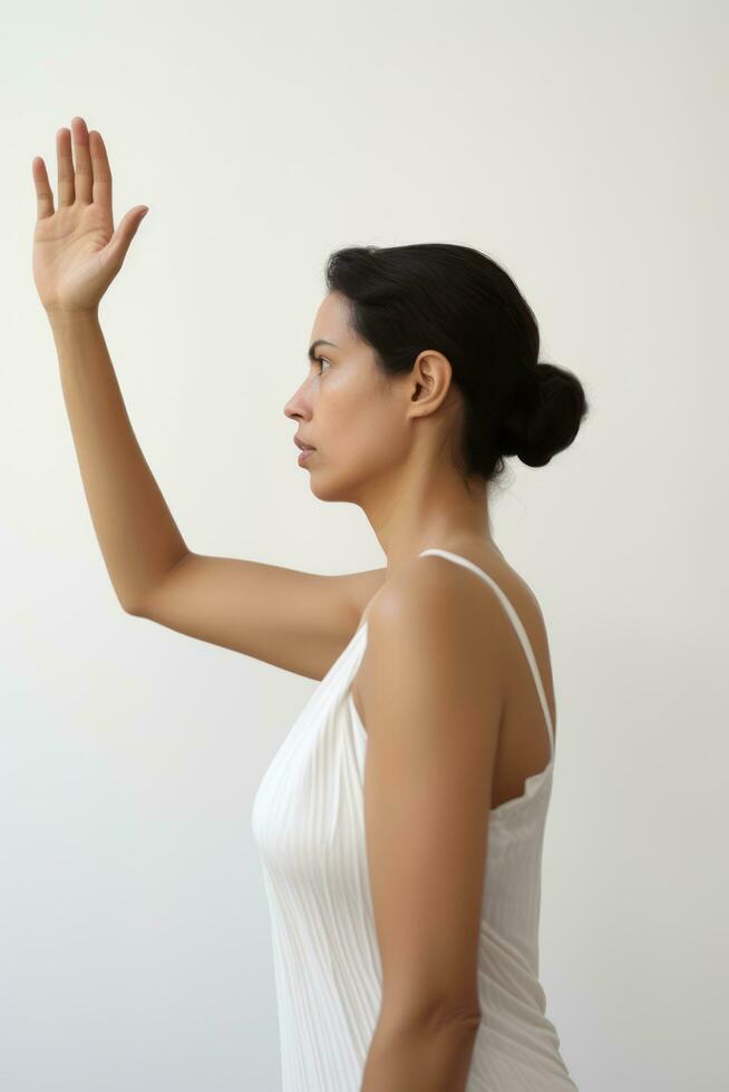 Studio shot of asian woman dynamic emotional gestures AI Generative photo