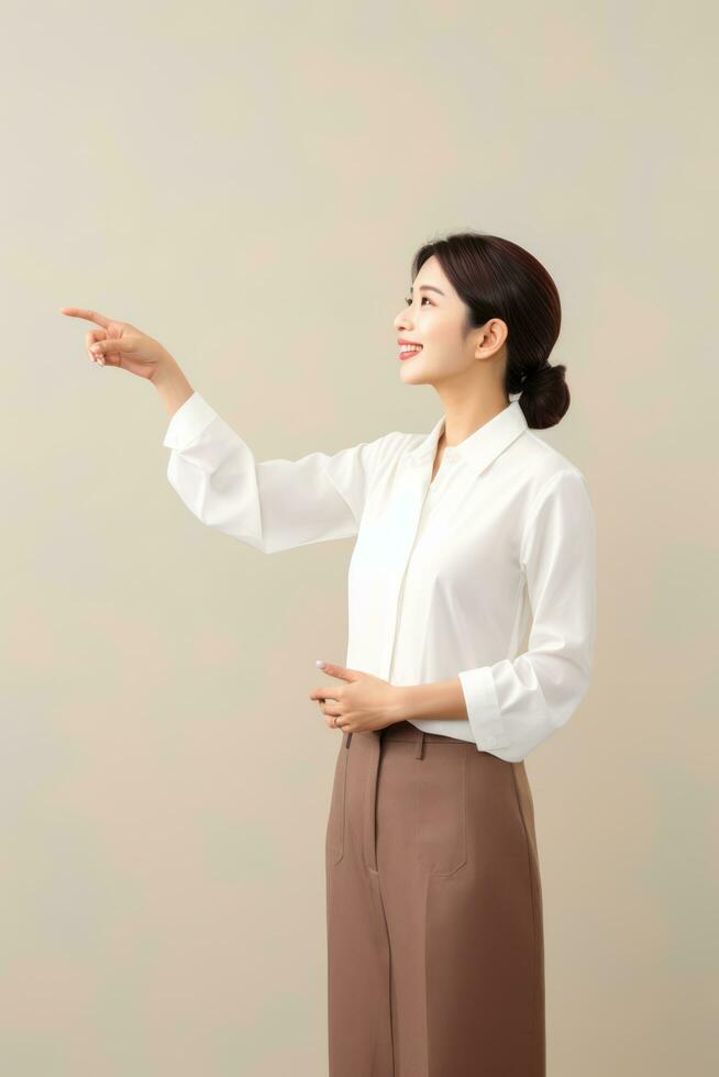 Studio shot of asian woman dynamic emotional gestures AI Generative photo