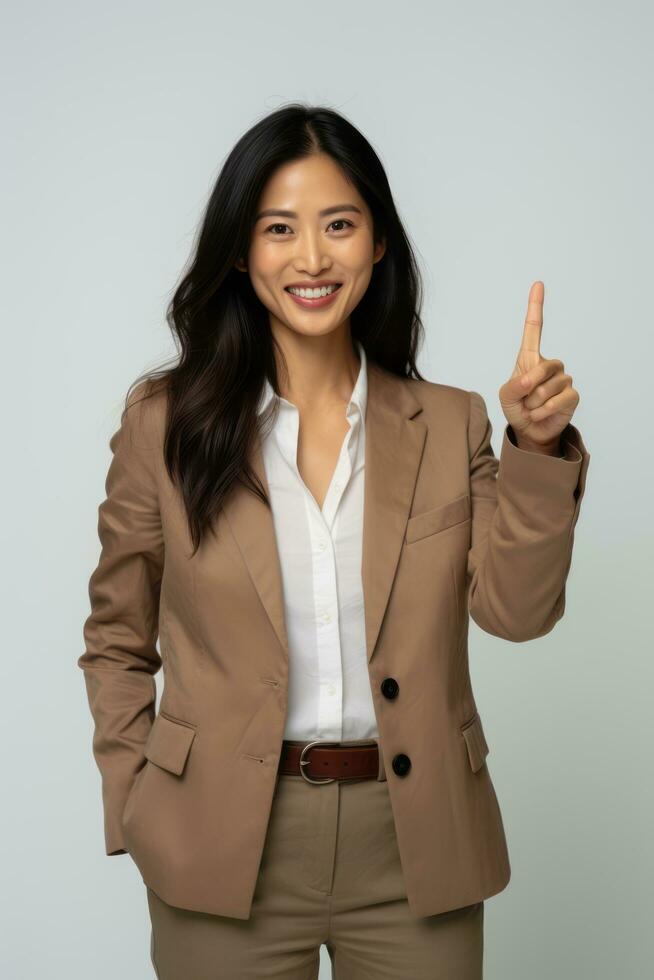 Studio shot of asian woman dynamic emotional gestures AI Generative photo