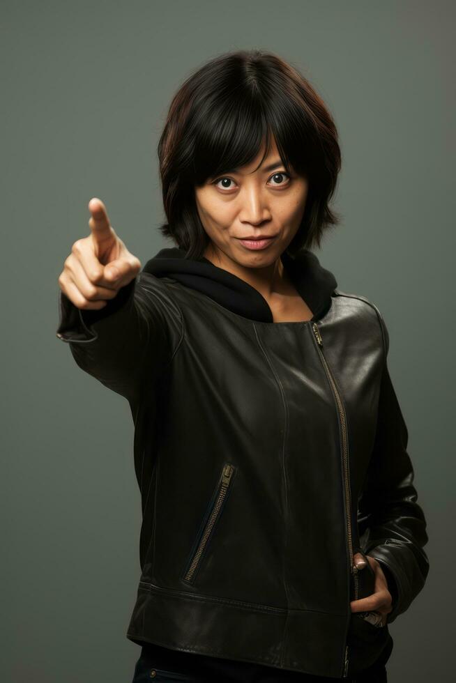 Studio shot of asian woman dynamic emotional gestures AI Generative photo