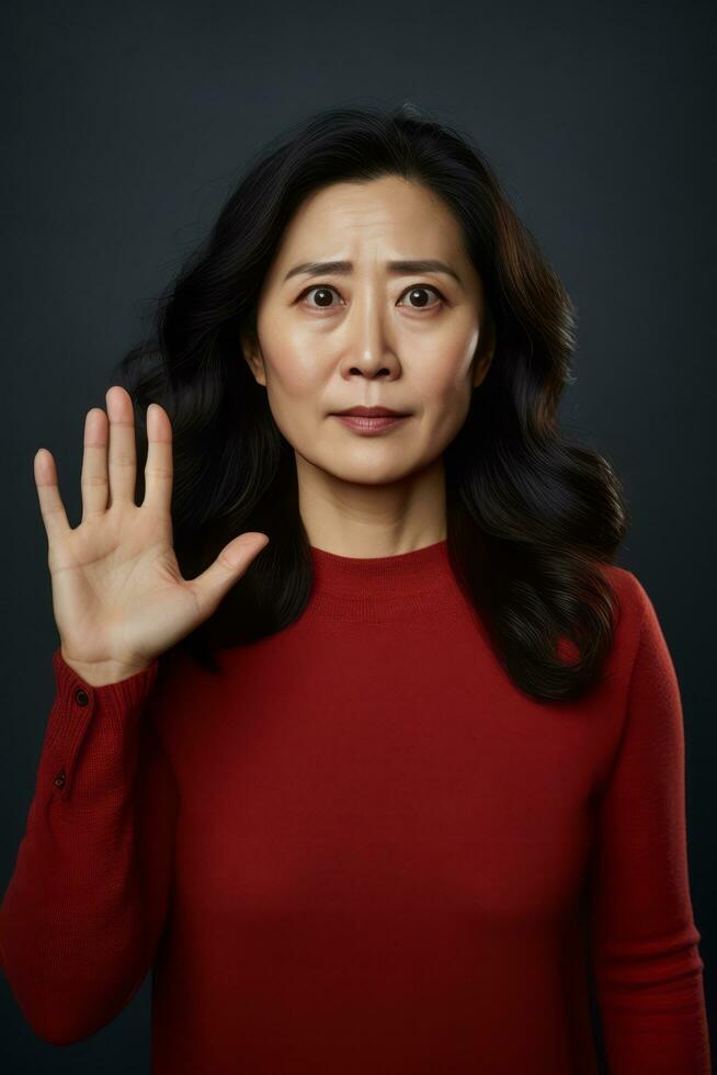 Studio shot of asian woman dynamic emotional gestures AI Generative photo