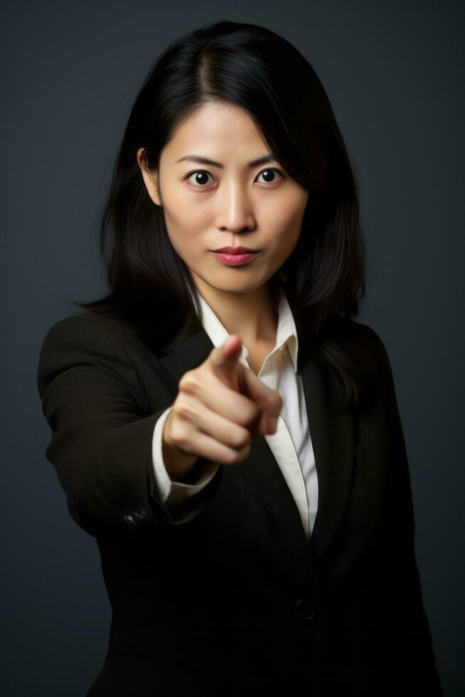 Studio shot of asian woman dynamic emotional gestures AI Generative photo