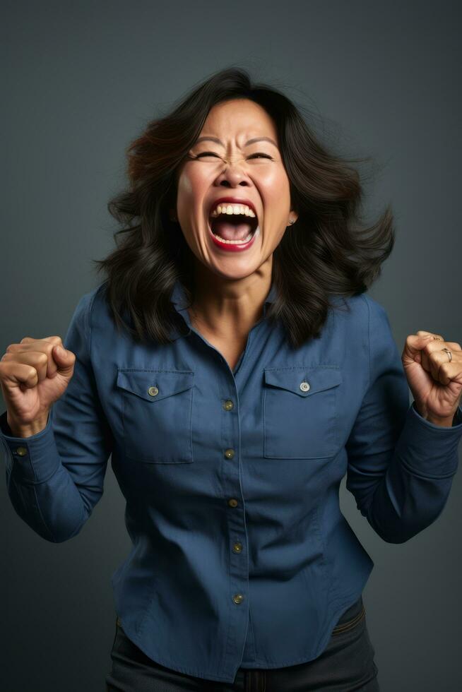 Studio shot of asian woman dynamic emotional gestures AI Generative photo