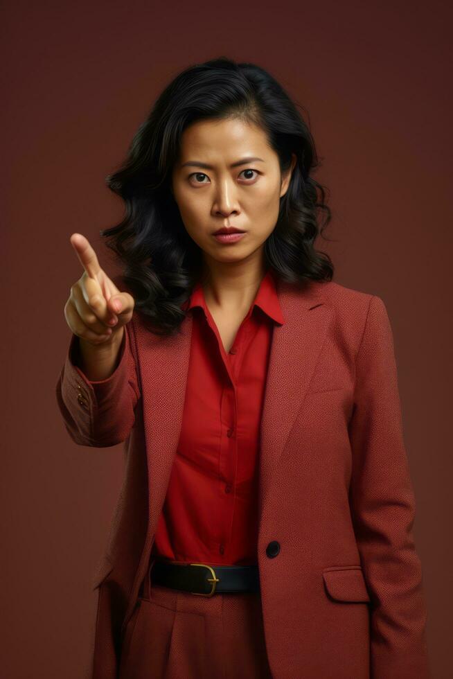 Studio shot of asian woman dynamic emotional gestures AI Generative photo