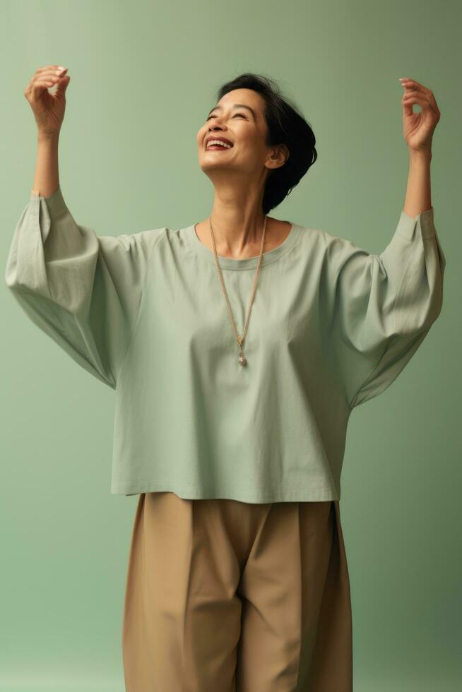 Studio shot of asian woman dynamic emotional gestures AI Generative photo