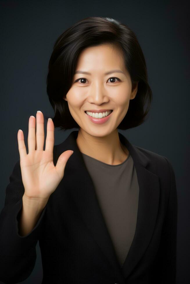 Studio shot of asian woman dynamic emotional gestures AI Generative photo