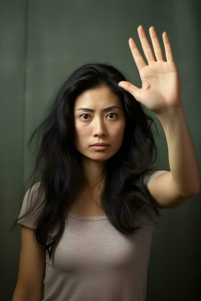 Studio shot of asian woman dynamic emotional gestures AI Generative photo