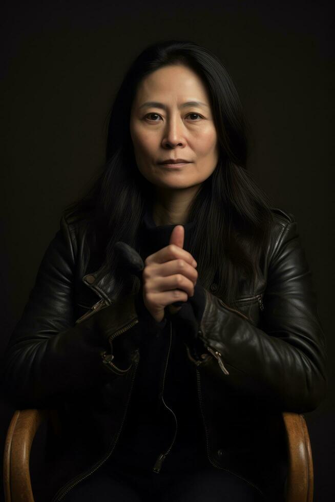 Studio shot of asian woman dynamic emotional gestures AI Generative photo