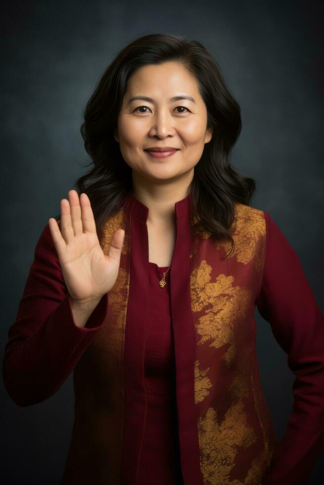 Studio shot of asian woman dynamic emotional gestures AI Generative photo