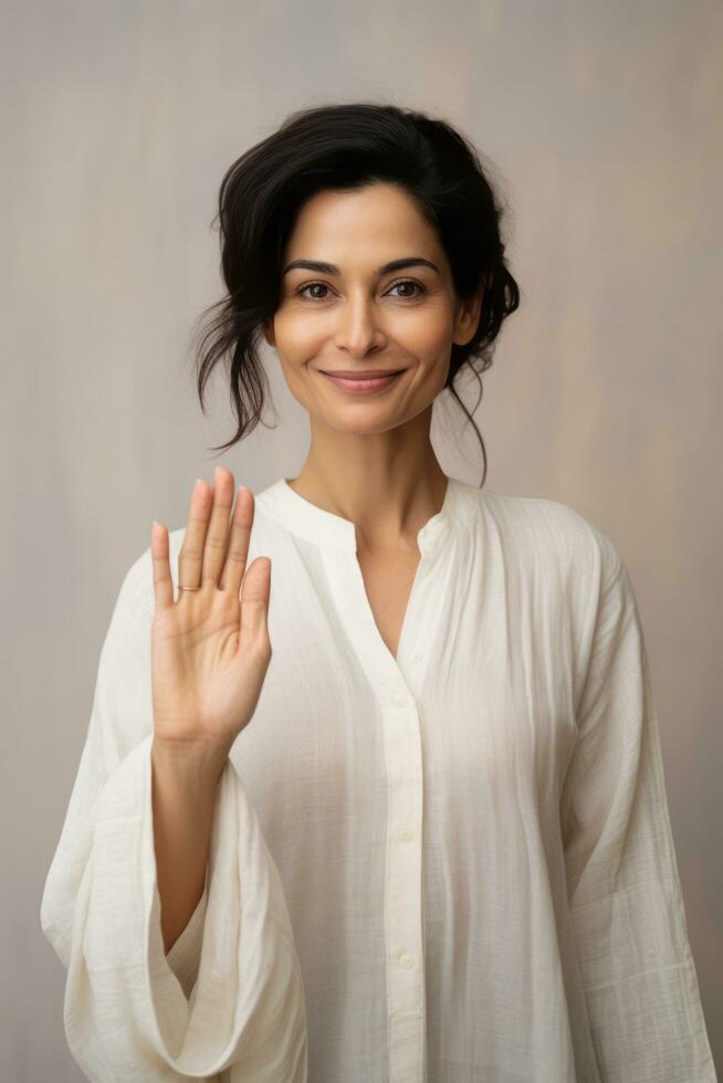 Studio shot of asian woman dynamic emotional gestures AI Generative photo