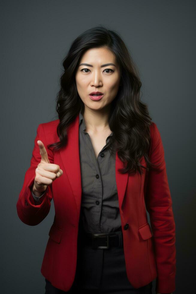 Studio shot of asian woman dynamic emotional gestures AI Generative photo