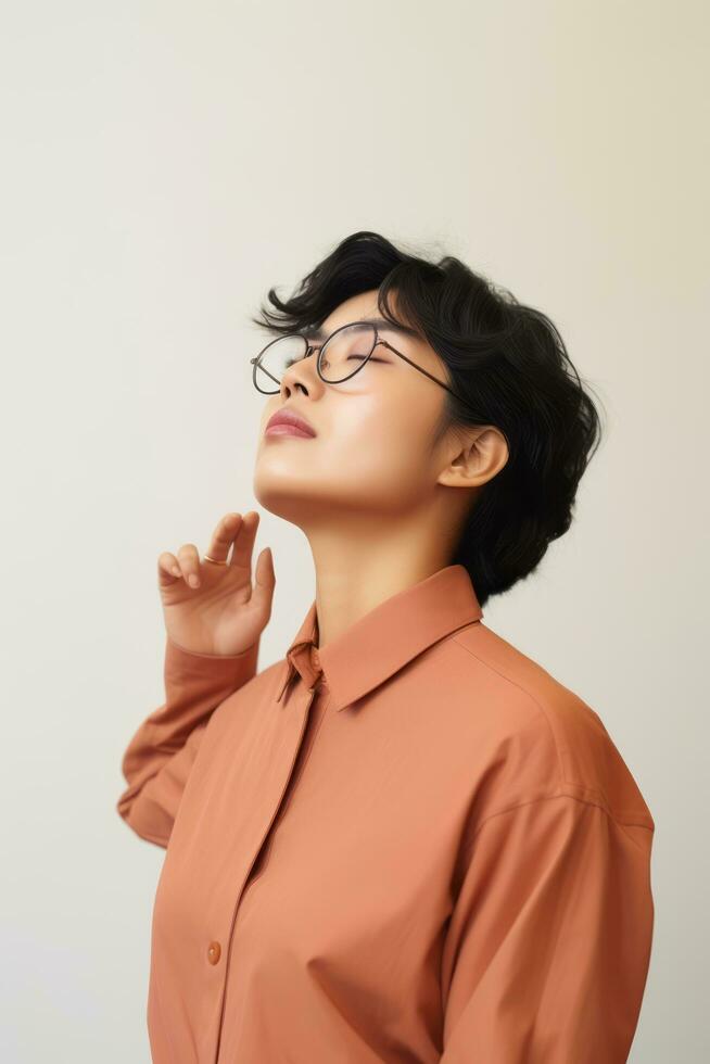 Studio shot of asian woman dynamic emotional gestures AI Generative photo