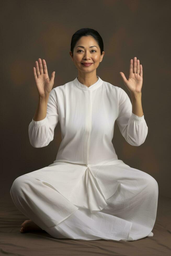 Studio shot of asian woman dynamic emotional gestures AI Generative photo