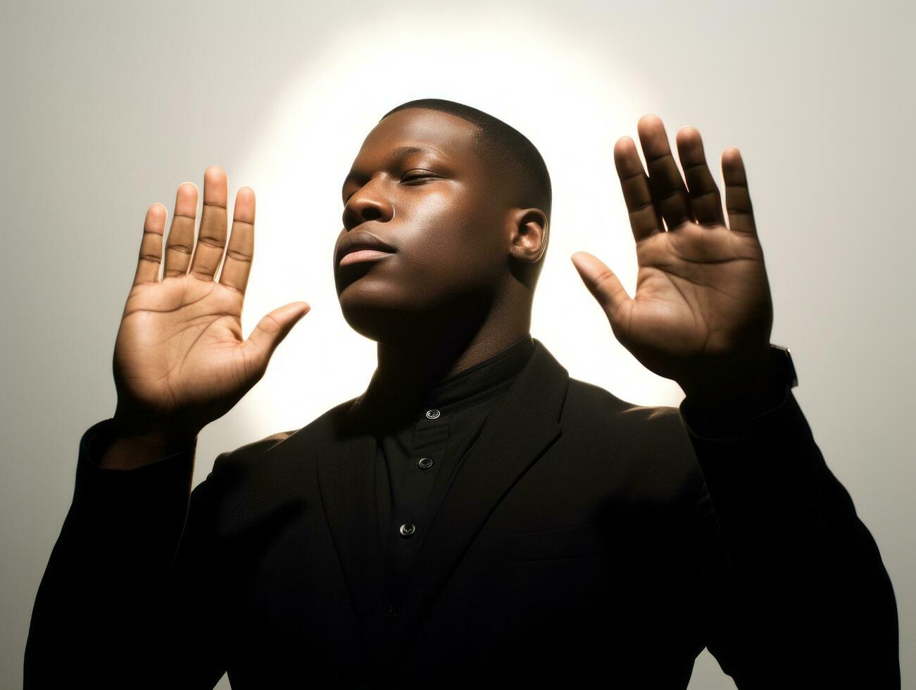 Studio shot of plus size african man dynamic emotional gestures AI Generative photo