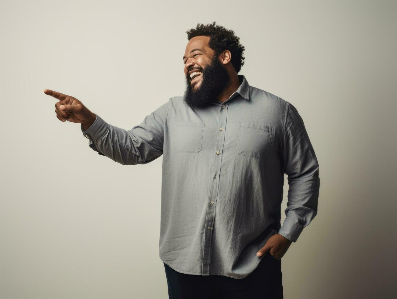 Studio shot of plus size african man dynamic emotional gestures AI Generative photo