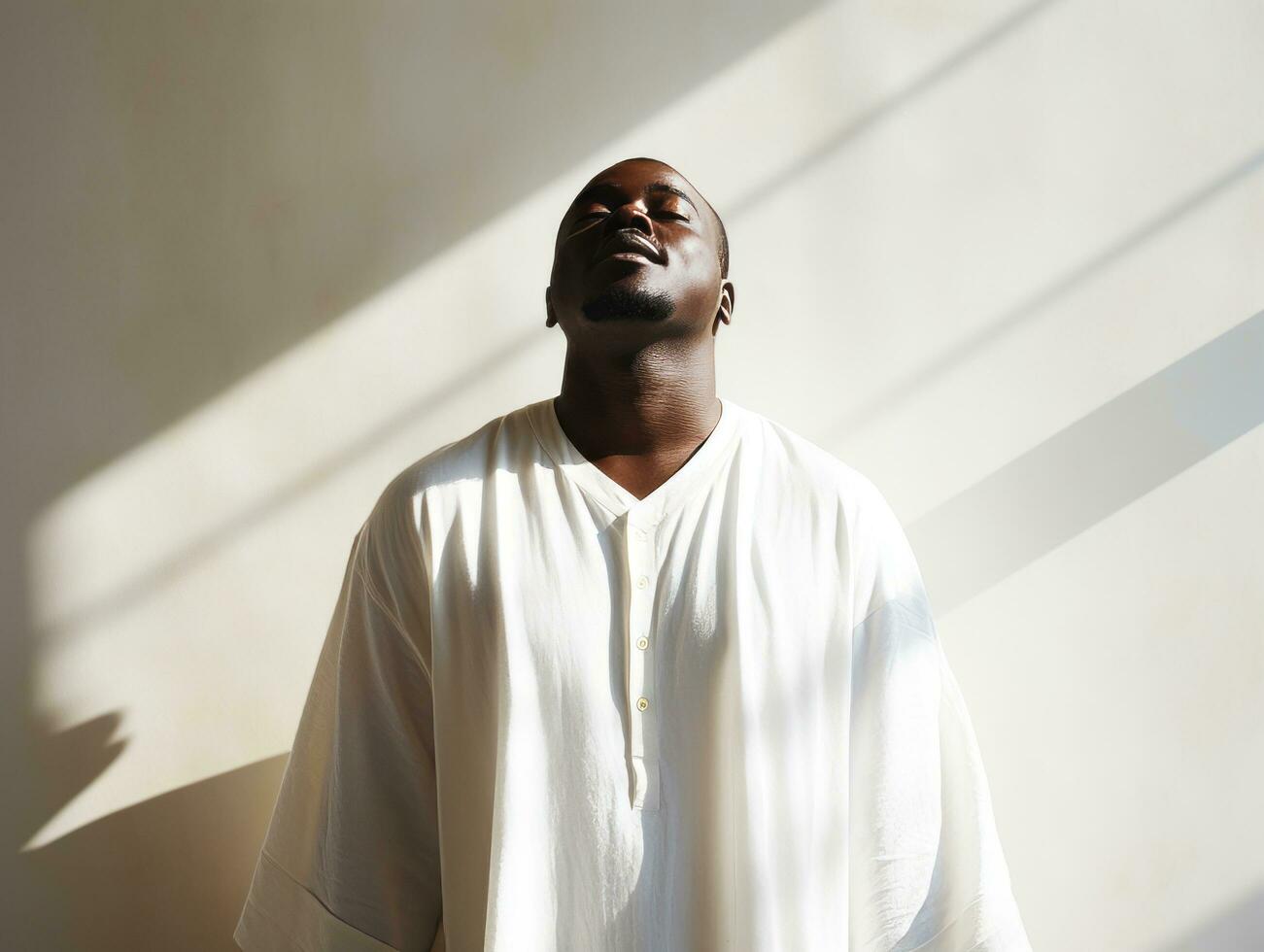 Studio shot of plus size african man dynamic emotional gestures AI Generative photo