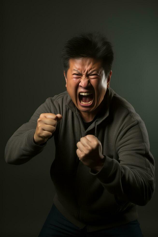 hermoso asiático hombre emocional dinámica actitud ai generativo foto