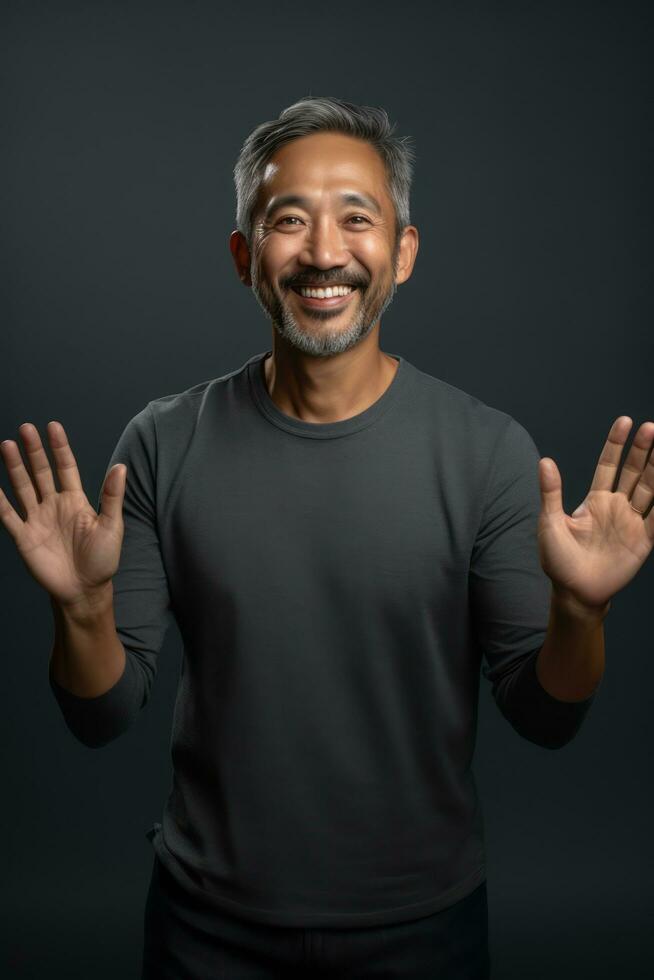 hermoso asiático hombre emocional dinámica actitud ai generativo foto