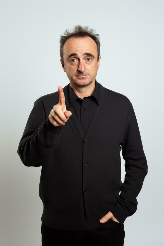Studio shot of 40 year old man dynamic emotional gestures AI Generative photo