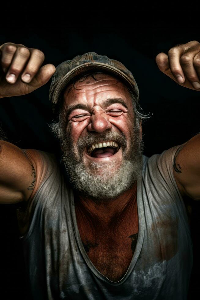Studio shot of 40 year old man dynamic emotional gestures AI Generative photo