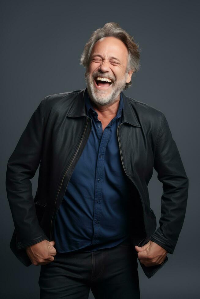 Studio shot of 40 year old man dynamic emotional gestures AI Generative photo