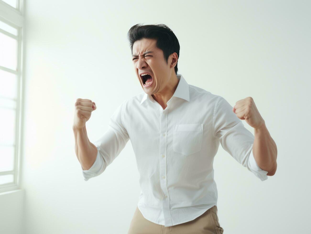 asian man emotional dynamic gestures AI Generative photo