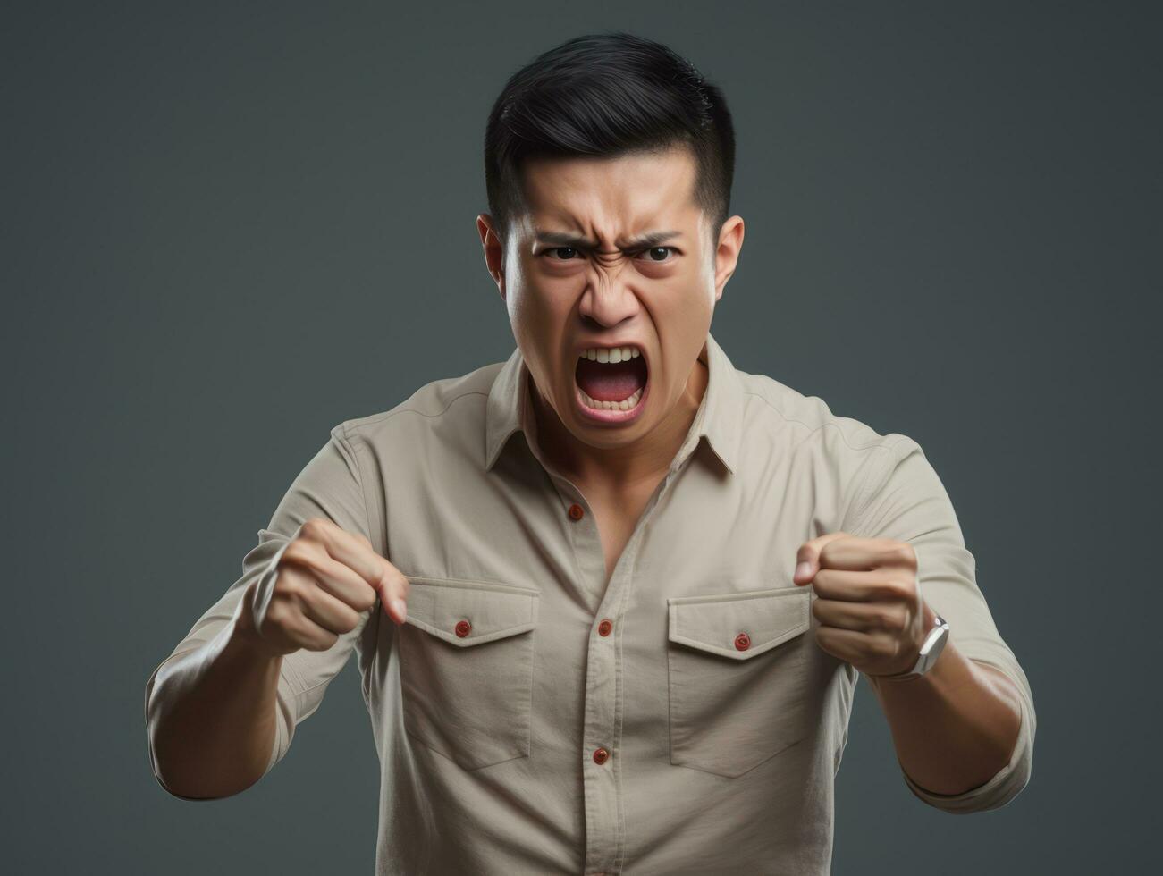 asian man emotional dynamic gestures AI Generative photo