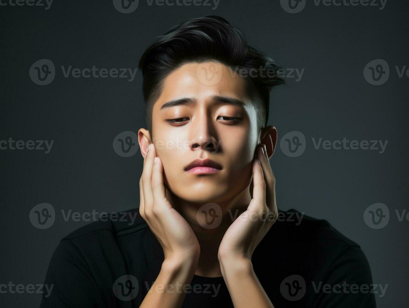 asian man emotional dynamic gestures AI Generative photo