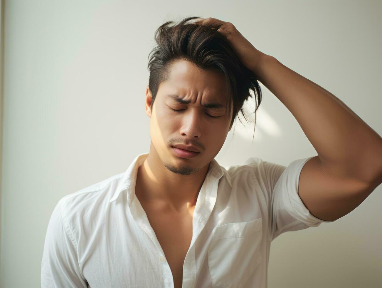 asian man emotional dynamic gestures AI Generative photo