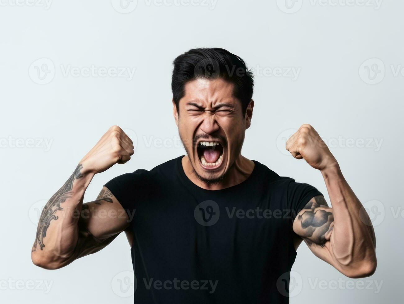 asian man emotional dynamic gestures AI Generative photo