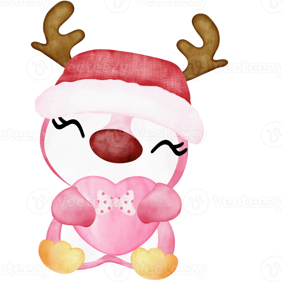 Joyful Winter Penguin Cute Pink Penguin with a Happy Gesture, Wearing a Christmas-Themed Costume png