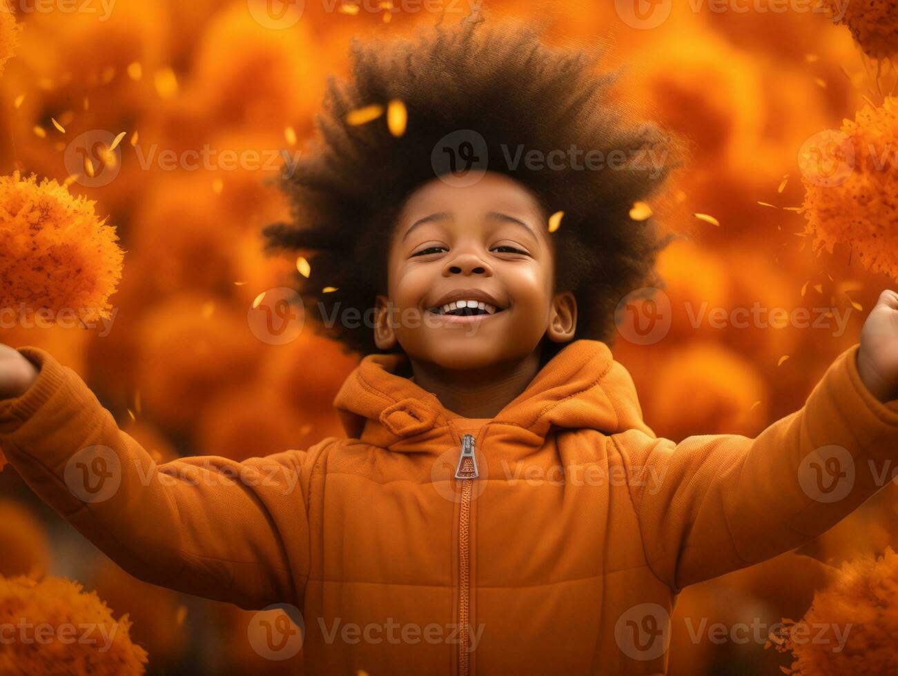 emocional dinámica gestos africano niño en otoño ai generativo foto