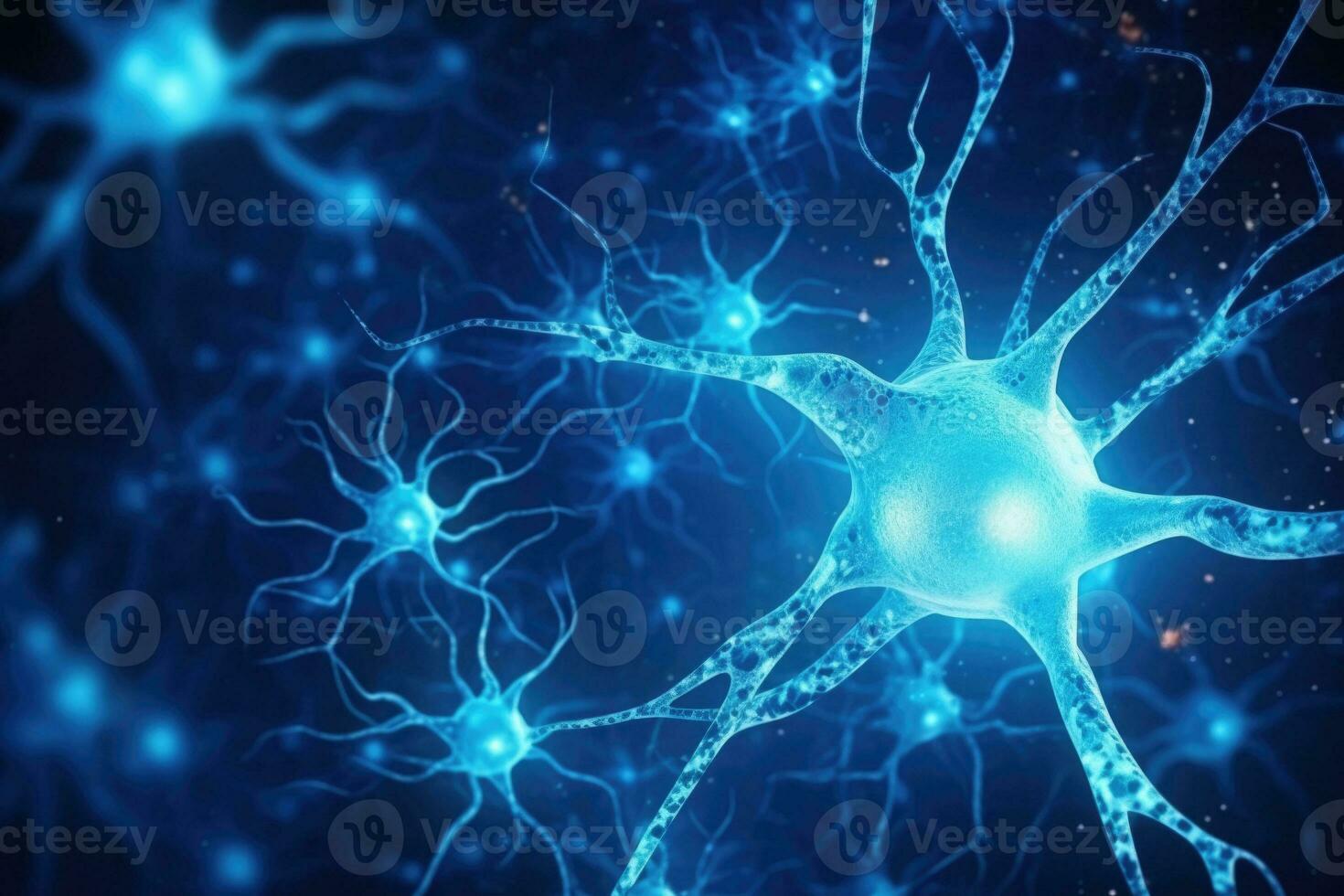 Nerve cell in blue colors. System neuron of brain with synapses. Generative AI photo