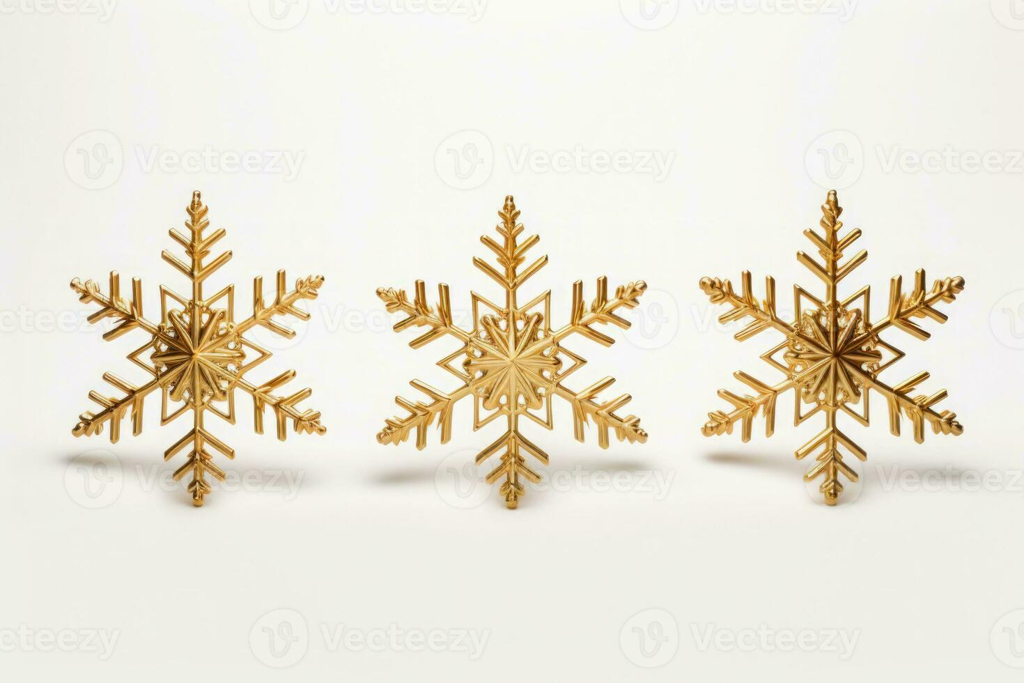 Set of gold christmas snowflakes on white background. AI generated photo