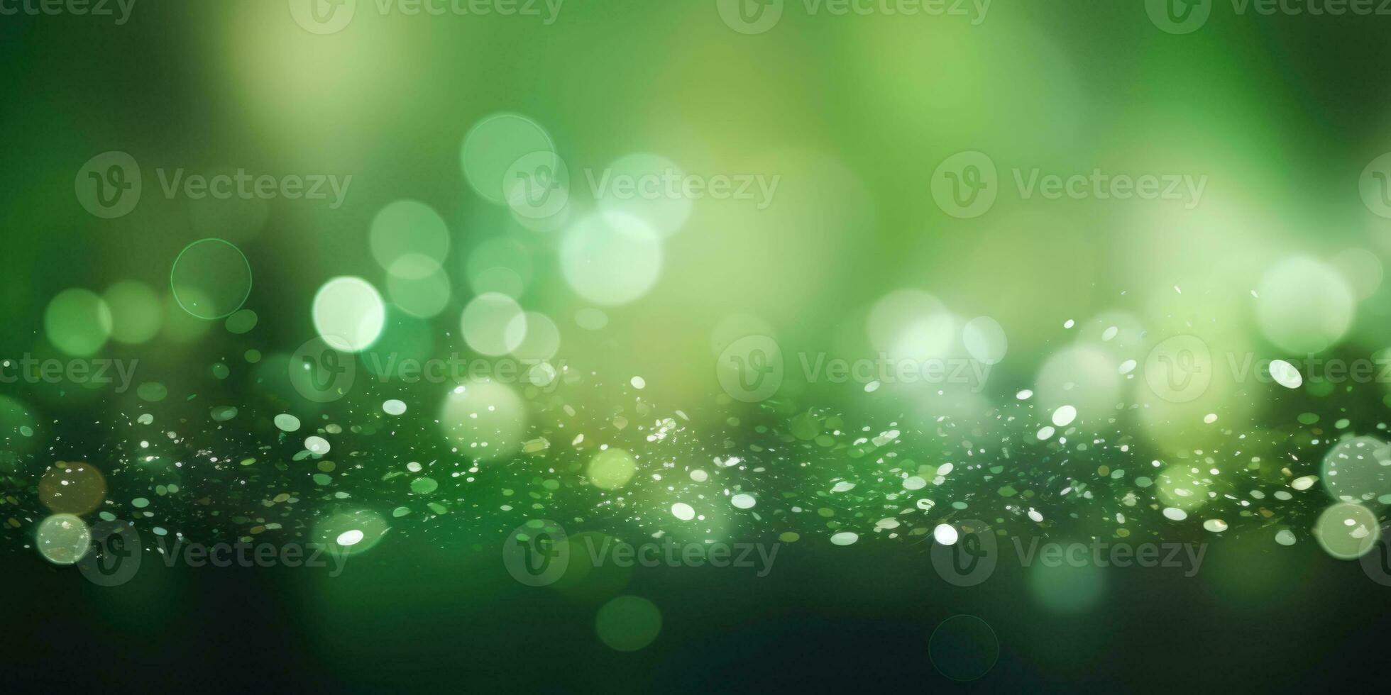 Bokeh background in green in the style of confetti like dots. Glitter and diamond dust. AI generated photo
