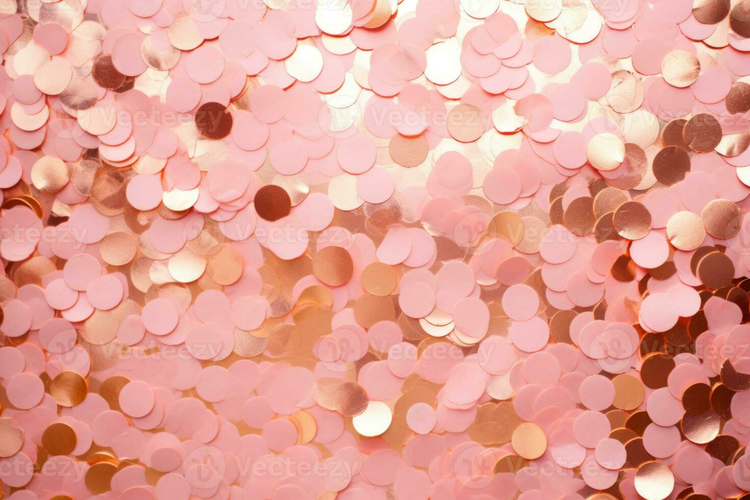 Pink foil confetti. Gold and pink color background. Explosion of confetti. AI generated photo