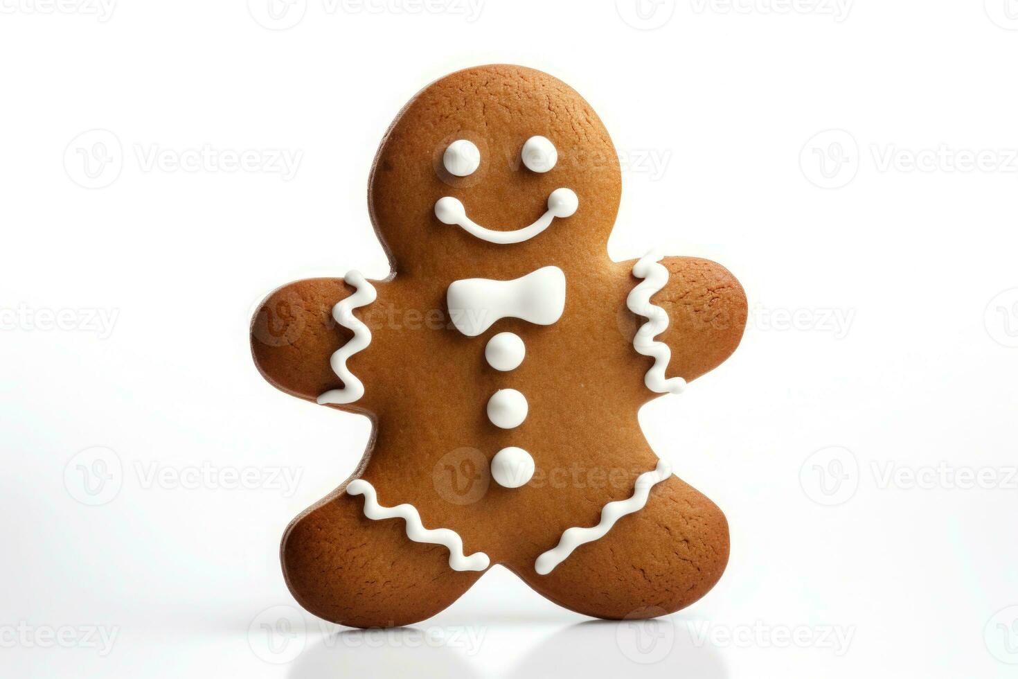 Smiling cookie gingerbread man on white background. AI generated photo