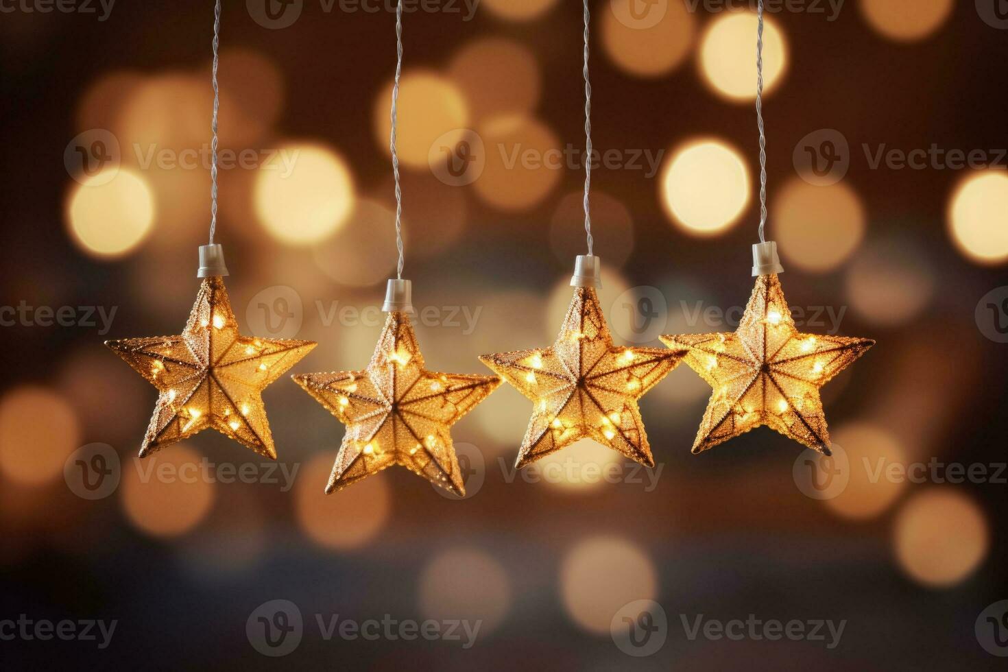 Christmas star lights on blurred background. Led string light decoration. AI generated photo