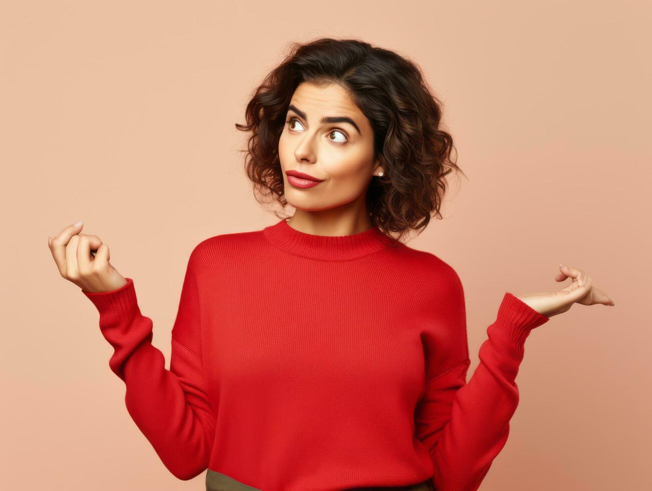 emotional dynamic pose 30 year old woman AI Generative photo