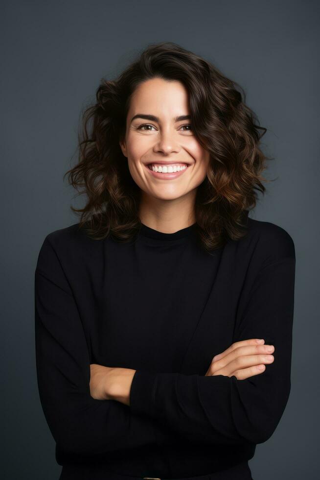 emotional dynamic pose 30 year old woman AI Generative photo
