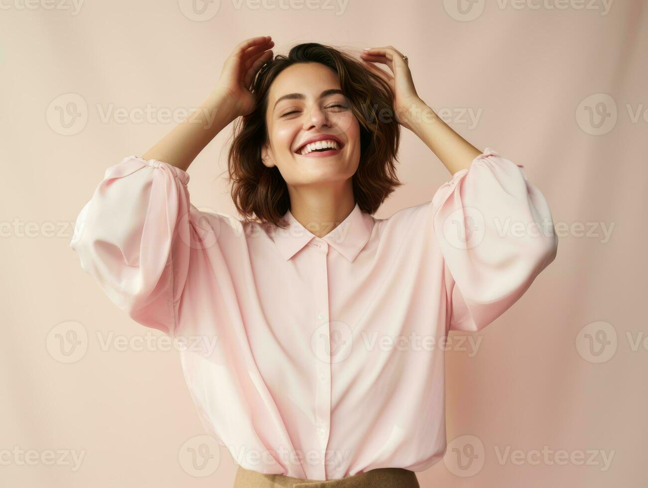 emotional dynamic pose 30 year old woman AI Generative photo