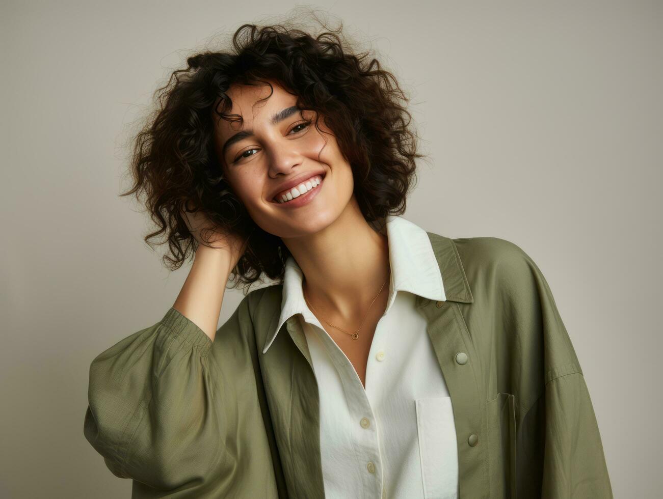 emotional dynamic pose 30 year old woman AI Generative photo