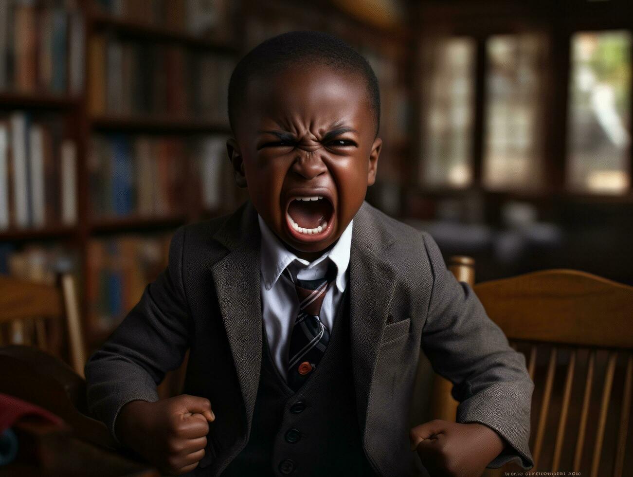 africano niño en emocional dinámica actitud en colegio ai generativo foto